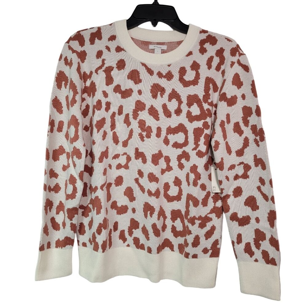 Daily Ritual Women Leopard Print Soft Knit Sweater Long Sleeves Crew Neck Small